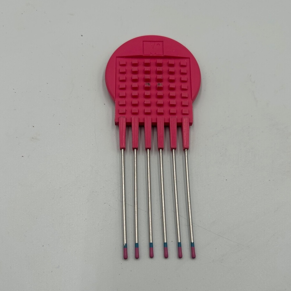 Vintage M&M Pink Afro Pick Hair Comb Metal Tines‎ 6 Prong Retro Styling Tool
